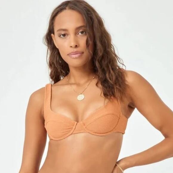 L*Space‎ Nikita Eco Chic Repreve Bikini Top in Sienna Brown XL NWT - Picture 1 of 8